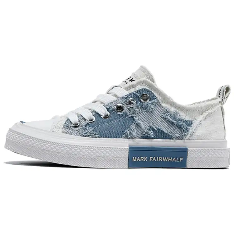 FAIRWHALE Canvas Shoes Unisex Low Top White Blue