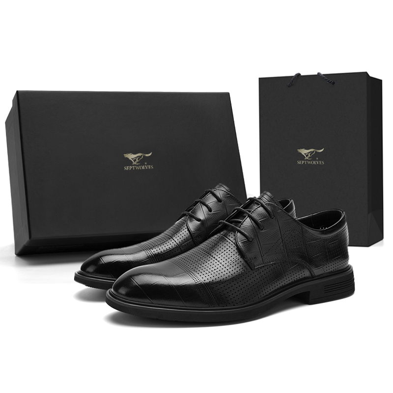 Septwolves, leather winter casual universal comfortable wear-resistant black shoes for work and office, cowhide