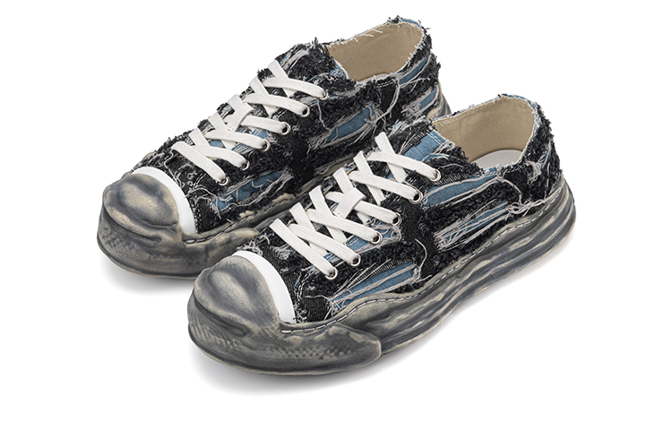 HART DAVIS Dissolve Distressed Shoes Slip Resistant Slip Resistant Low top Canvas Shoes Unisex Denim Black