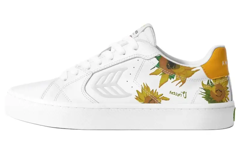 CARIUMA Leather Low top Skateboard Shoes Unisex White Yellow