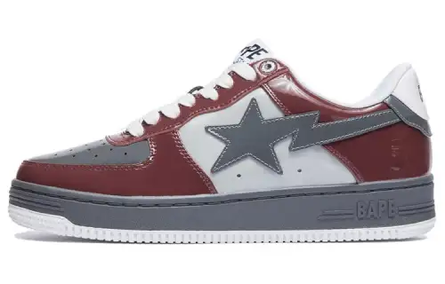 A BATHING APE Bape STA Patent Leather Stylish Skateboarding Shoes Women's Burgundy Gray Millennium Era