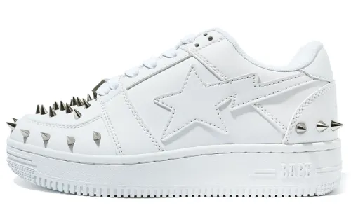 A BATHING APE STA Low Leather Stylish Skateboarding Shoes Women's White