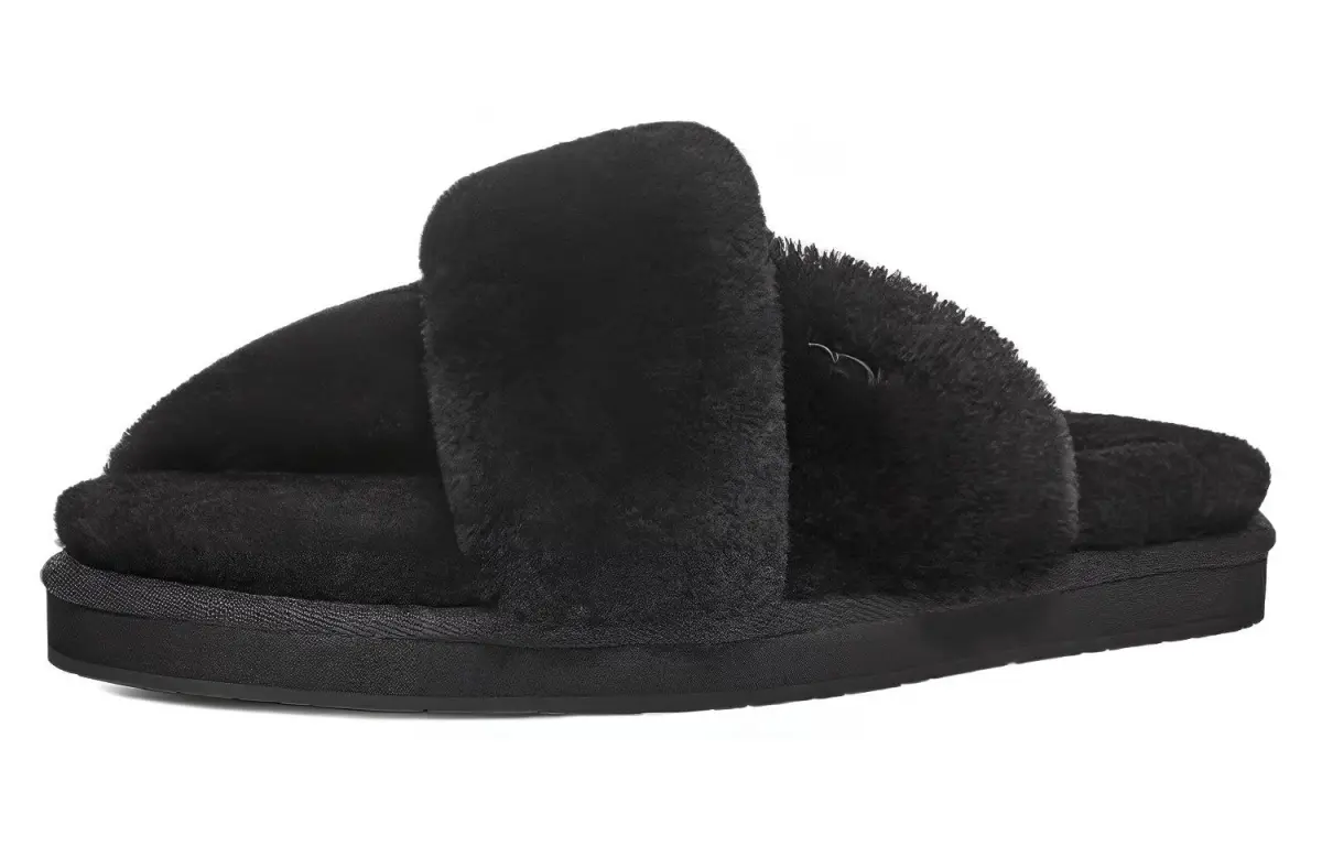 UGG Suede Round Tip Slip on, Fleece Lined Thermal, Comfortable Versatile Slide Slippers Women's Black