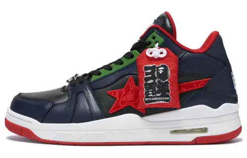 A BATHING APE Clutch Sta 30 Anniversary Leather Low top Skateboard Shoes Women's Black Blue