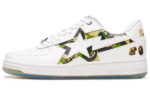 A BATHING APE BAPE STA Cow Leather Low top Skateboard Shoes Women's White