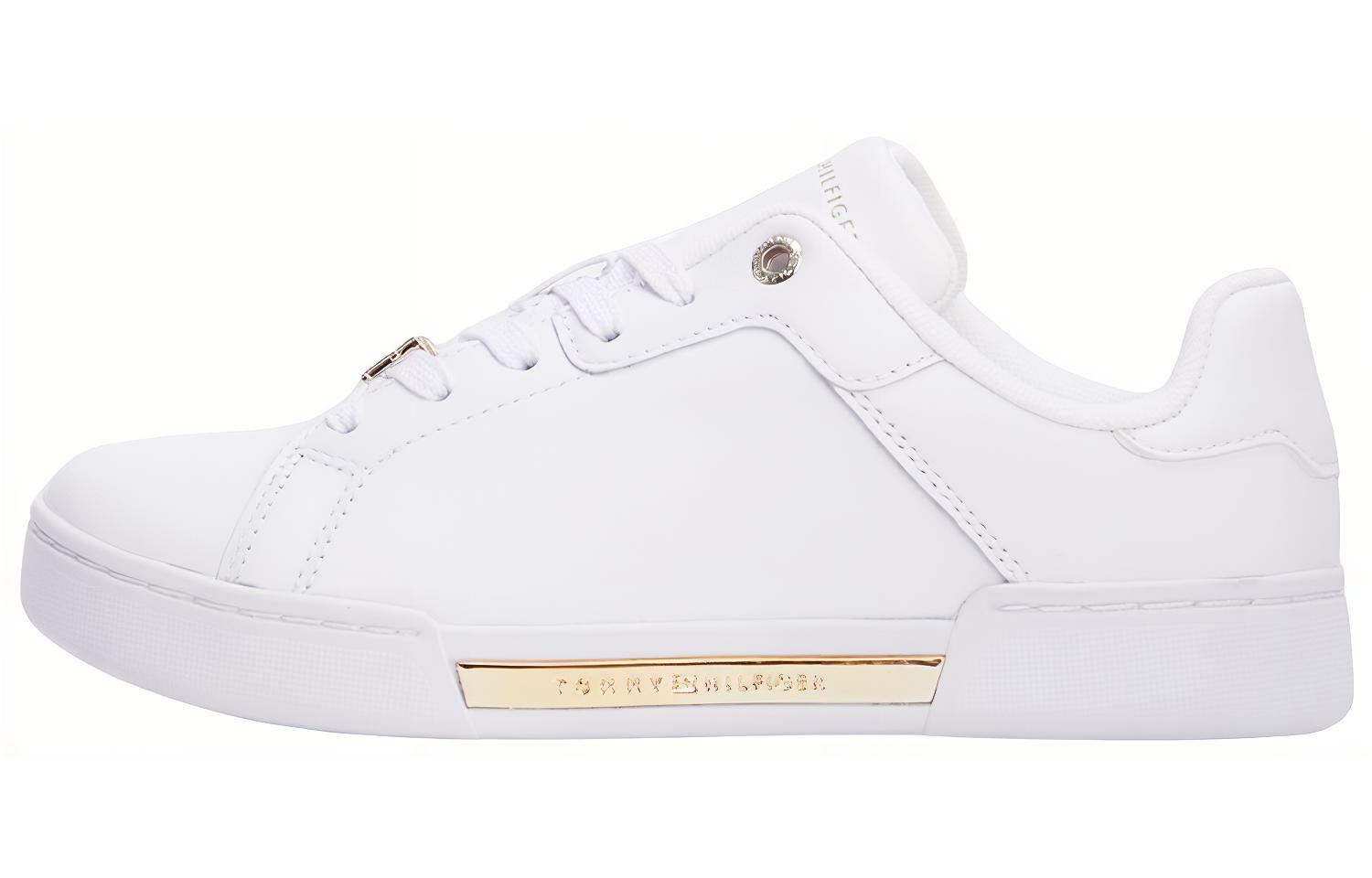 Tommy Hilfiger Leather Stylish Skateboarding Shoes Women's White Gold