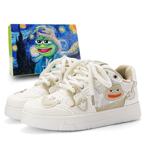 Pepe the frog, dragon pattern personality, niche literary and lonely style, fashionable and versatile, non-slip and wear-resistant, thick sole, casual foot protection, breathable campus couple white shoes, low-top sneakers, same style for men and women