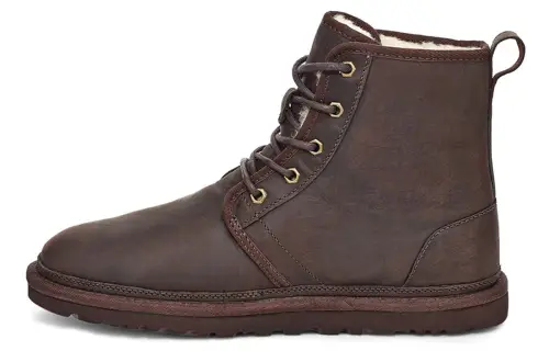 UGG Harkley Leathere Sheepskin Thermal Waterproof Slip Resistant Coverage Short Mid Calf Snow Boots Men's Coffee