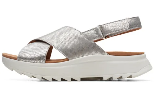 Clarks Cow Leather Beach Sandals Women's Silver
