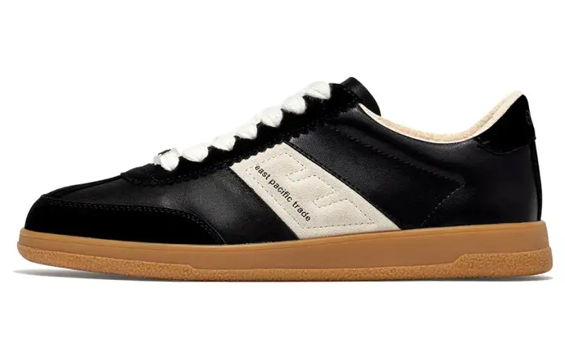 East Pacific Trade Leather Low top Skateboard Shoes Unisex Black