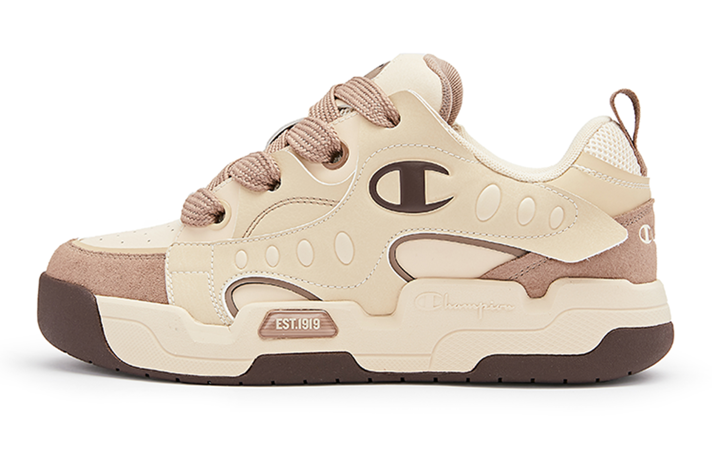 Champion Playful Puffy Shoes Textile, Synthetic Leather Low top Skateboard Shoes Men's Light Khaki