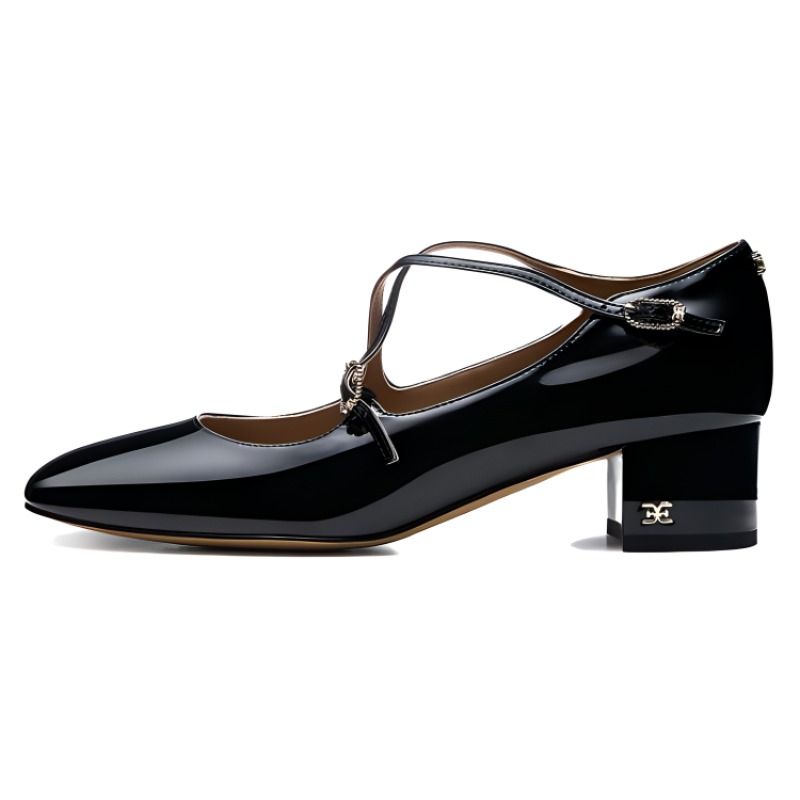 SAM EDELMAN Chunky Heel Mary Jane Shoes Women's Black, Silver