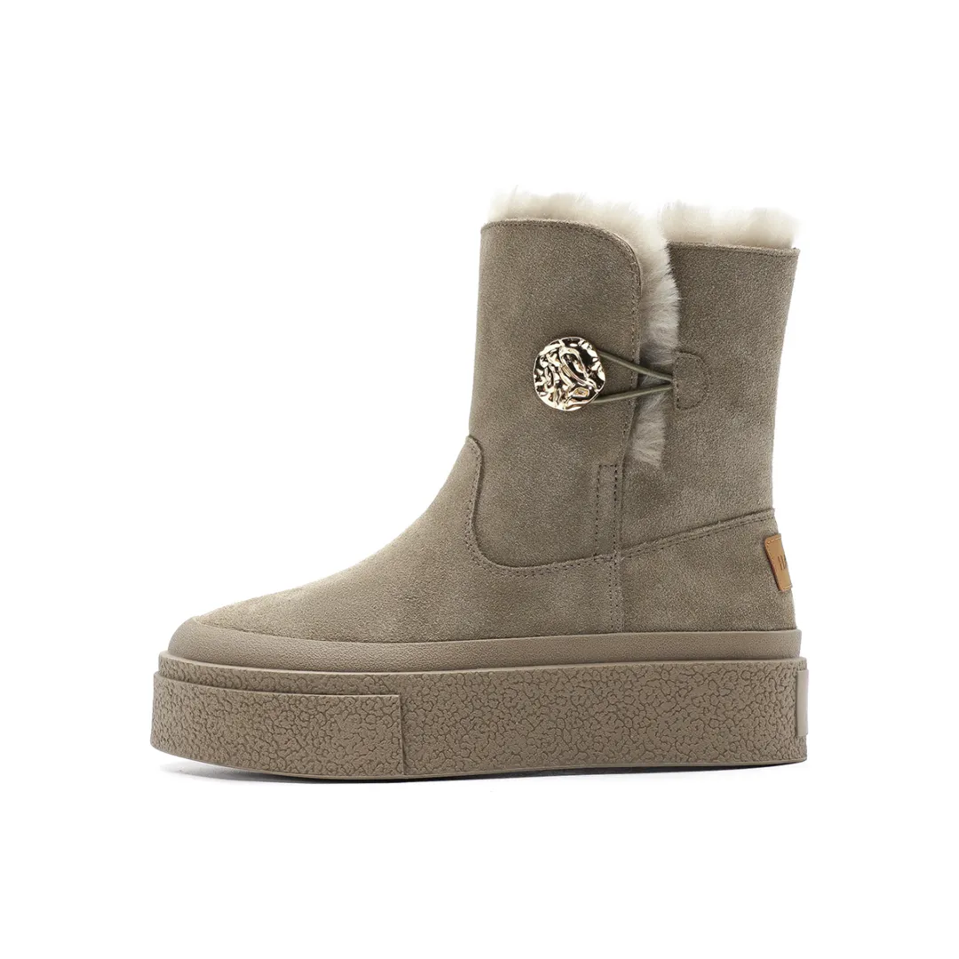 HARSON Cow Split Leather Short Snow Boots Women's Gray