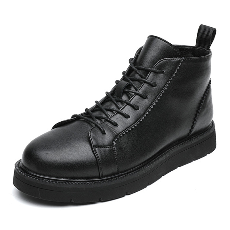 V05 Martin Boots Men's British Round Leather Boots Black Microfiber Leather Comfort Matching Cargo Boots