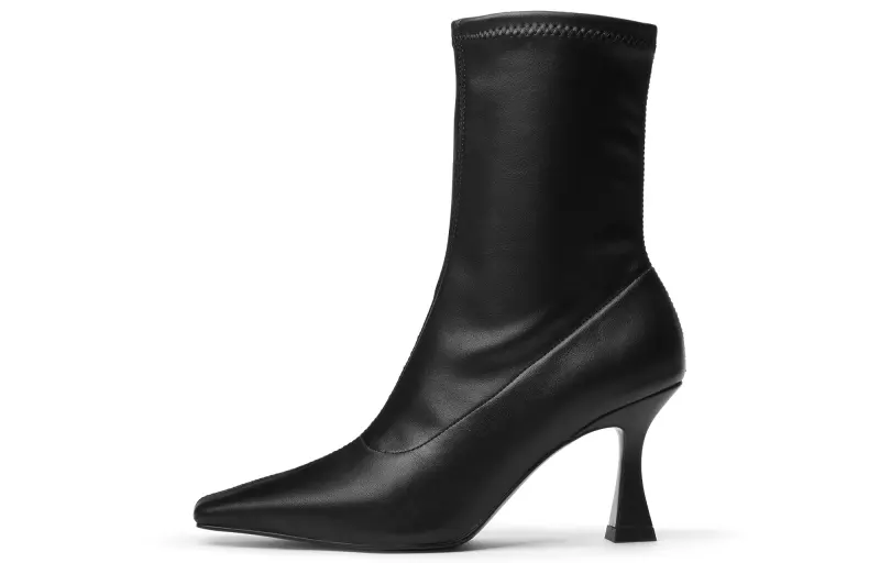 CHARLES&KEITH Small Ck Pu Ankle Boots 7.9CM Women's Black