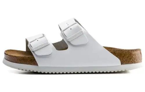 Birkenstock Leather Slide Slippers Unisex White Narrow