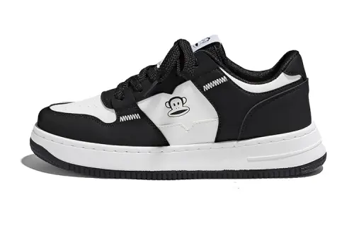 PAUL FRANK Synthetic Leather Slip Resistant Low top Skateboard Shoes Unisex Black White