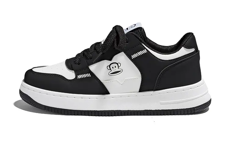 PAUL FRANK Synthetic Leather Slip Resistant Low top Skateboard Shoes Unisex Black White