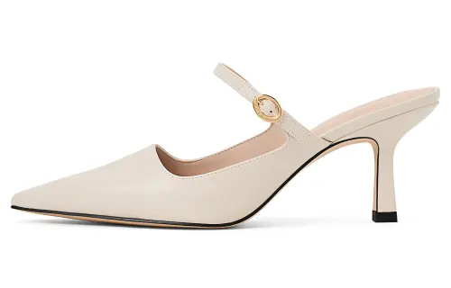 CHARLES&KEITH Small Ck Pu Mules Closed Toe Slippers 7.5cm Women's Nude Flesh/Black