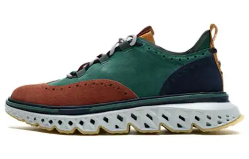 COLE HAAN Cow Leather, Leather Low top Chunky Sneakers Men's Brown Green