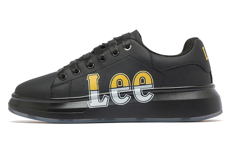Lee White Sneakers Synthetic Leather, Split Cow Leather Low top Skateboard Shoes Men's