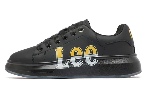 Lee White Sneakers Synthetic Leather, Split Cow Leather Low top Skateboard Shoes Men's