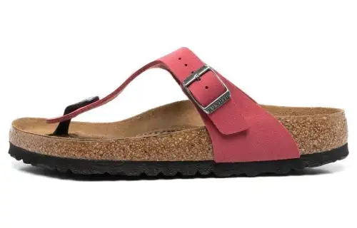 Birkenstock Gizeh Leather Flip Flops Women's Red Brown