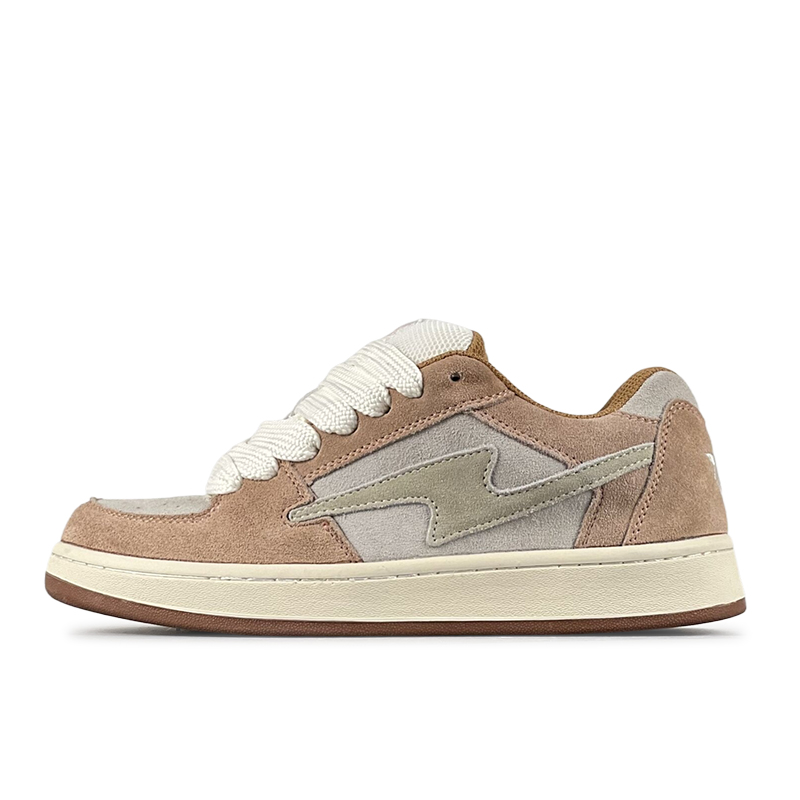 LuzaoT SUPER DRAG Lightning Puffy Shoes Low top Skateboard Shoes Unisex White Brown
