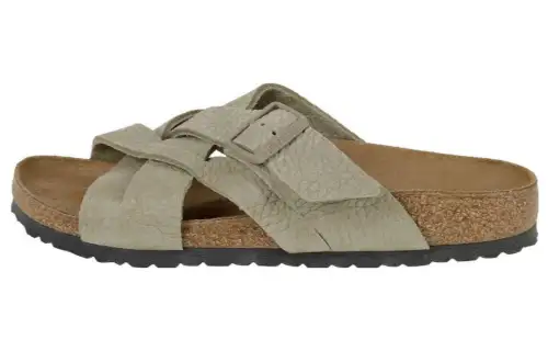 Birkenstock Leather Slide Slippers Men's Gray Narrow