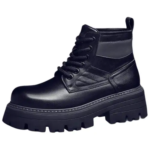 JANE HARLOW Top Grain Cow Leather Short Combat Boots Men's Black