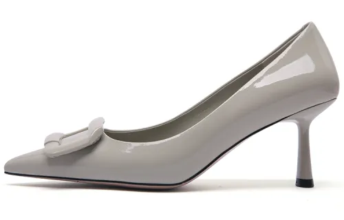 PACO GIL Cow Leather Slim Heel High Heels 7CM Women's Gray