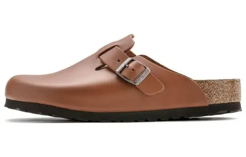 Birkenstock Leather Closed Toe Slippers Unisex Ginger Brown Narrow