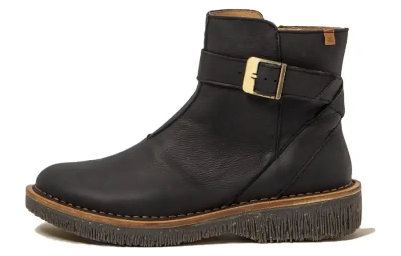 El Naturalista Cow Leather Comfortable Round Toe Ankle Boots Women's Black