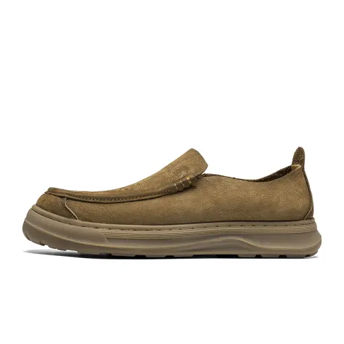 Mulinsen first-layer cowhide, trendy and versatile, non-slip and wear-resistant, lazy slip-on, comfortable and soft sole, fashionable and simple, Maillard genuine leather shoes, light luxury and high quality casual shoes, men's khaki