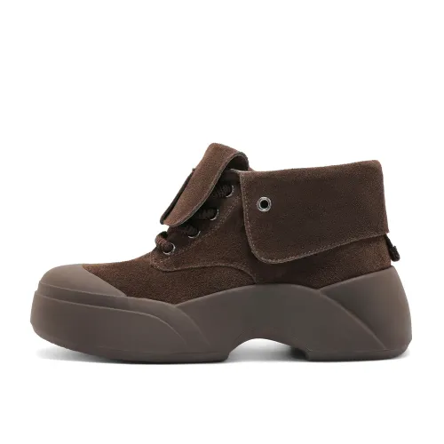 BELLE cow split leather egg-shaped boots, fashionable and versatile, trendy thick-soled outdoor workwear style Martin high-top short boots 5.5cm women's style