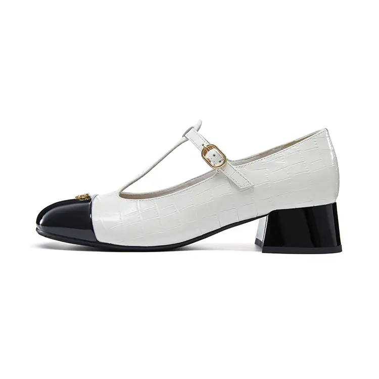 Marie Claire Top Grain Cow Leather Casual Shoes 4cm Women's Reverse White+Black