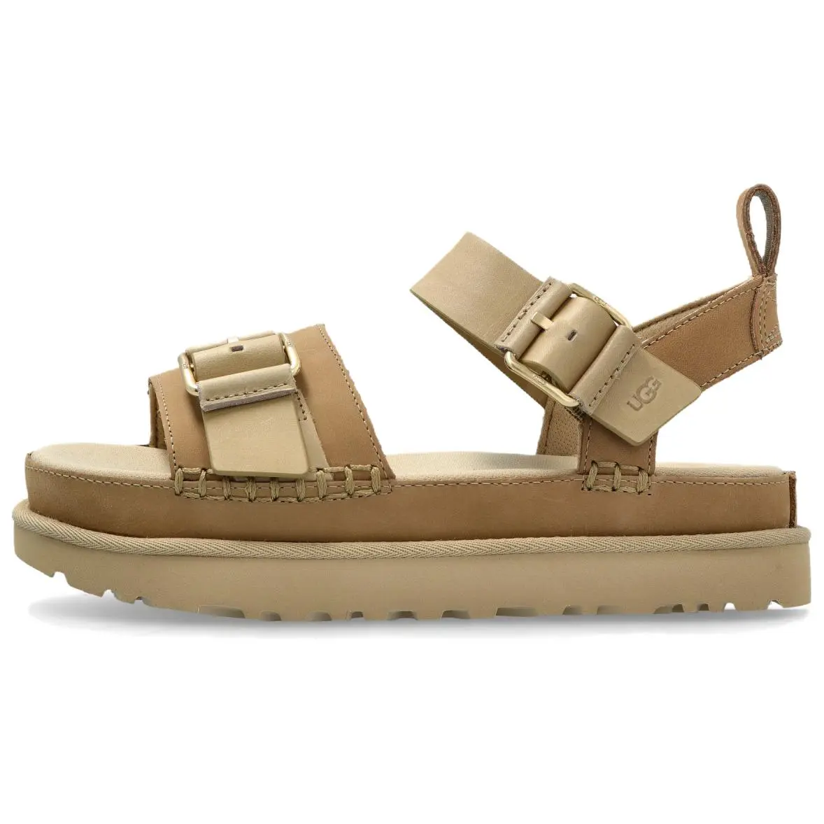 UGG GOLDENSTAR VILLA Leather One Strap Sandals Women's Beige
