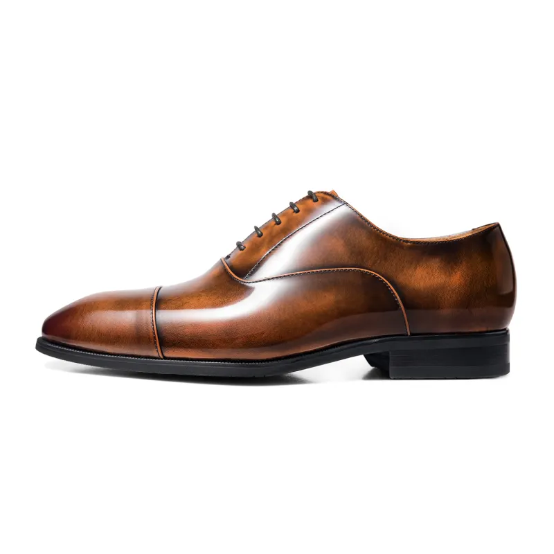 THOM WILLS British business glossy Oxford shoes, breathable, comfortable, handmade, formal leather shoes, men's style, yellow brown polished color