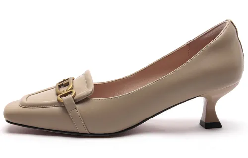 PACO GIL Cow Leather Chunky Heel High Heels 5CM Women's Camel