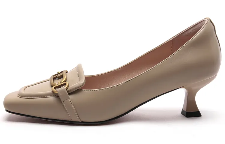 PACO GIL Cow Leather Chunky Heel High Heels 5CM Women's Camel