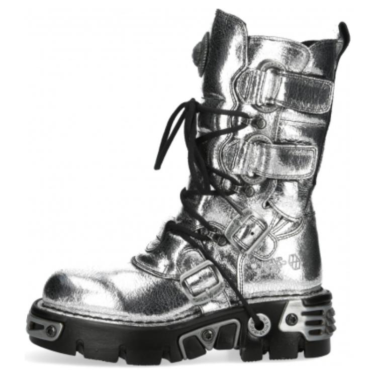 NEW ROCK Crew Combat Boots 6cm Unisex Silver