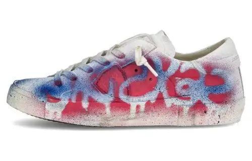 PHILIPPE MODEL Leather Low top Skateboard Shoes Men's White Blue Red