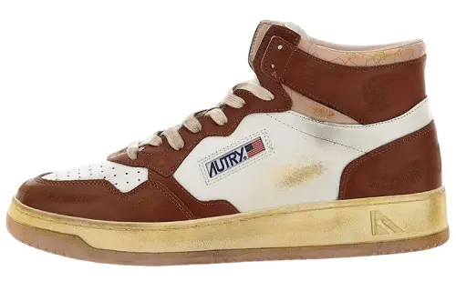 AUTRY Leather Stylish Skateboarding Shoes Men's White Brown
