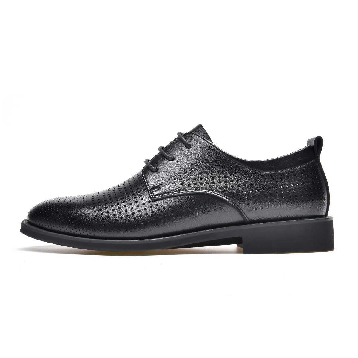 Zhuoshini microfiber leather, breathable in summer, thin and punched, lightweight, simple and classic, business commuting, trendy and comfortable, casual business, commuting formal leather shoes, men's black