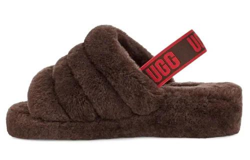 UGG FLUFF YEAH Slide Stylish Sandal Women's Gray Red