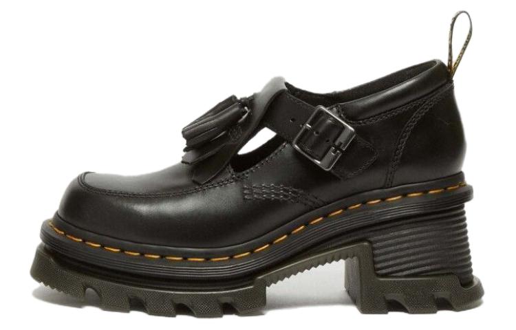 Dr.Martens Martin Leather Fashionable Block Heel Metal Buckle Casual Shoes Women's Black