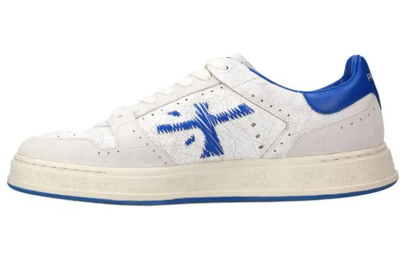 PREMIATA Leather Minimalist Fashion Low top Skateboard Shoes Men's White Blue