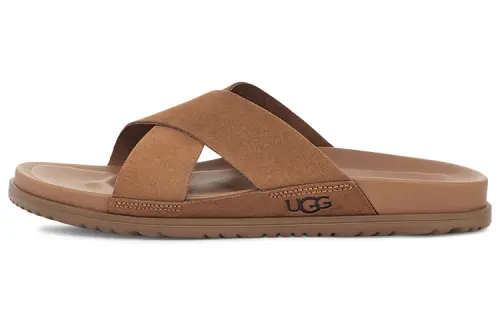 UGG Wainscott Cow Split Leather Slippers Men's Chestnut