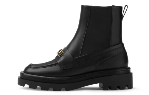 CHARLES&KEITH Small Ck Top Grain Cow Leather Short Chelsea Boots 4.9cm Women's Black/Dark Brown