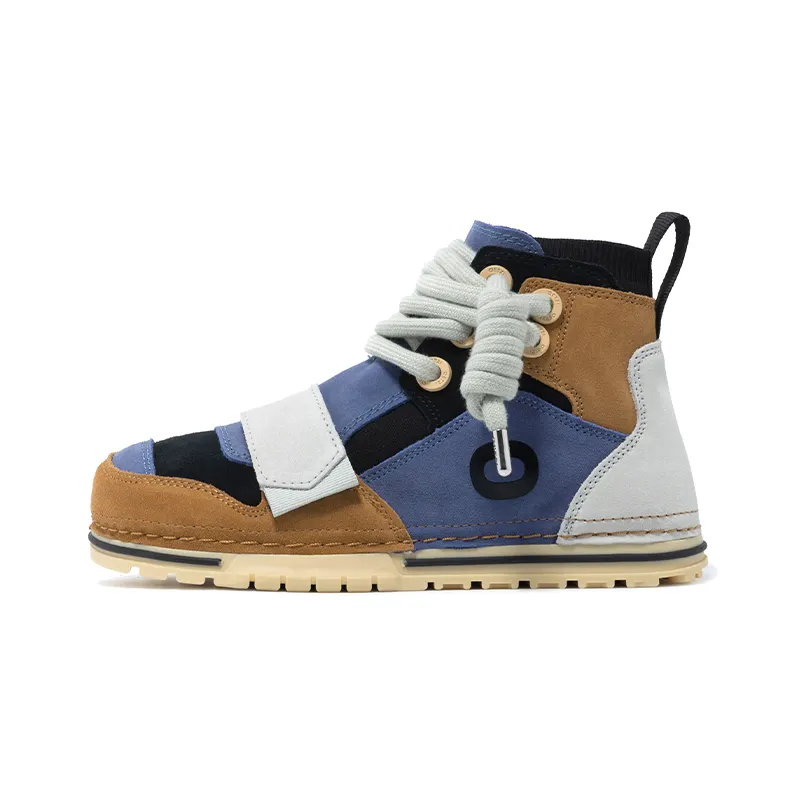 OETZI Leather Stylish Skateboarding Shoes Men's Blue Brown